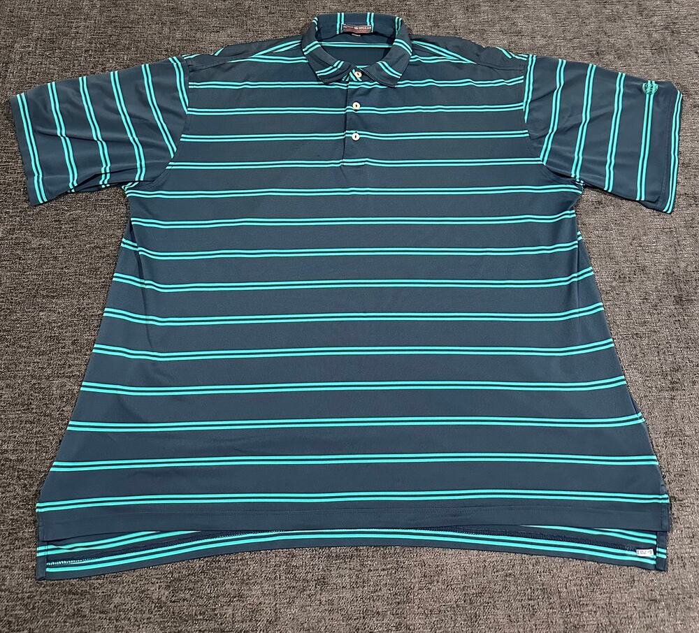 Peter Millar Summer Comfort Golf Polo Shirt Mens XL Striped Blue Green